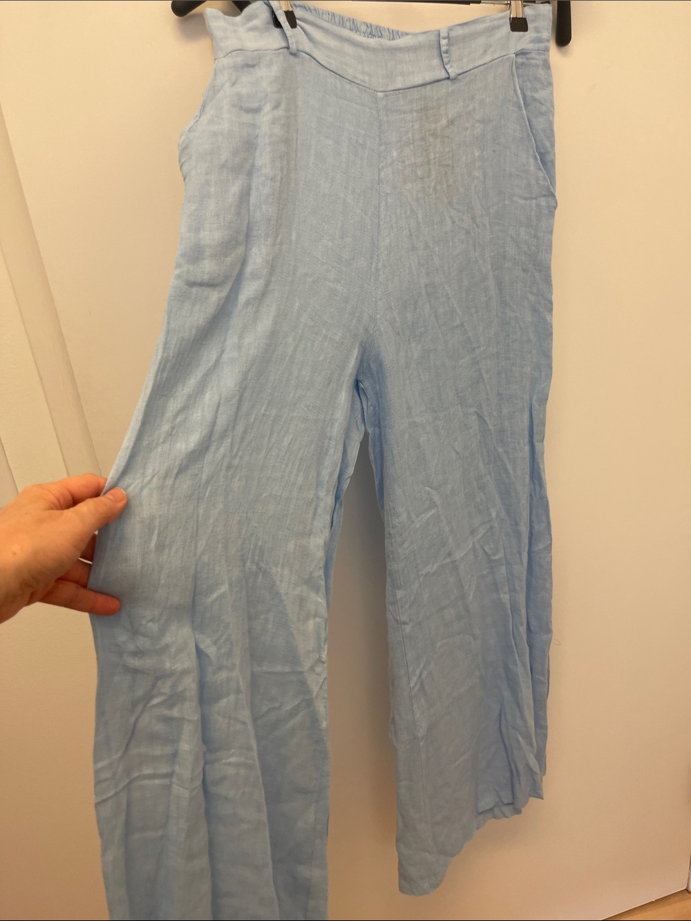 Light Blue Wide-Leg Italian Linen Pants